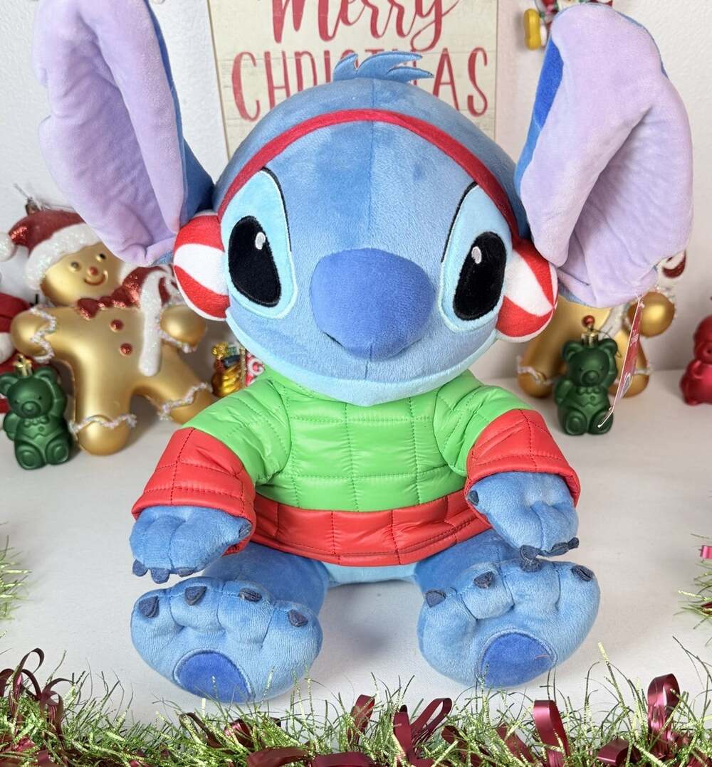Disney Stitch Christmas Plush Doll with Earmuffs and Jacket 14”-New